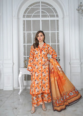 Autumn Flame Printed Suit – 3Pc