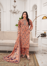 Peach Printed Embroidered Lawn 3Pc Suit