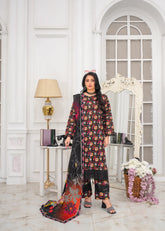 Charcoal Black Printed Embroidered 3Pc Suit