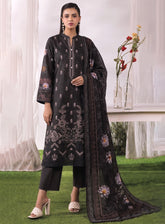 Black Unstitched Embroidered Lawn Suit – 3Pc