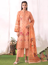 Peach Unstitched Embroidered Lawn Suit