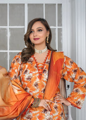 Autumn Flame Printed Suit – 3Pc