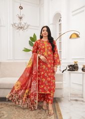 Rose Ember Printed Lawn Suit – 3Pc