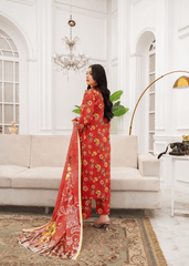Rose Ember Printed Lawn Suit – 3Pc