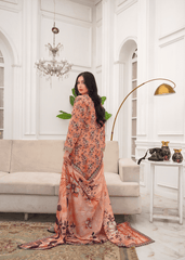 Peach Printed Embroidered Lawn 3Pc Suit