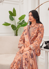 Peach Printed Embroidered Lawn 3Pc Suit
