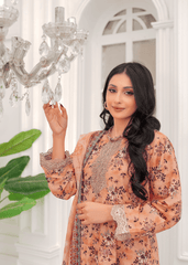 Peach Printed Embroidered Lawn 3Pc Suit