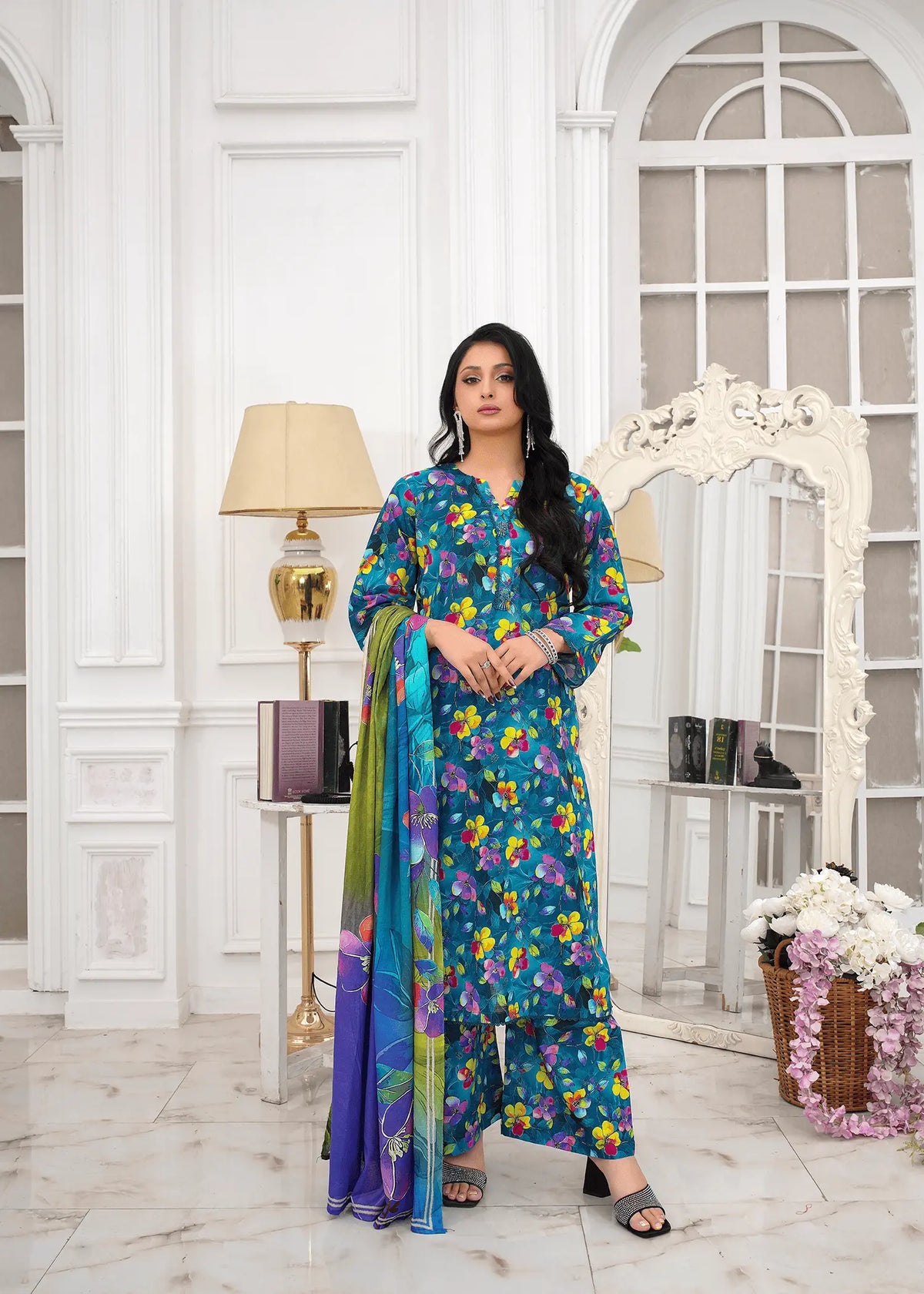 Azure Sky Printed Lawn Suit – 3Pc