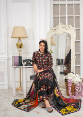 Charcoal Black Printed Embroidered 3Pc Suit