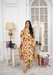 Lime Yellow Printed Embroidered 3Pc Suit