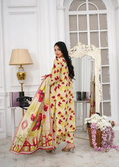 Lime Yellow Printed Embroidered 3Pc Suit