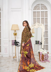 Walnut Printed Embroidered Suit – 3Pc