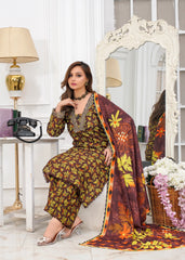 Walnut Printed Embroidered Suit – 3Pc