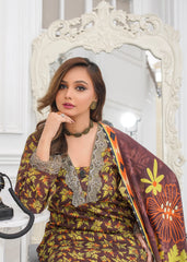 Walnut Printed Embroidered Suit – 3Pc