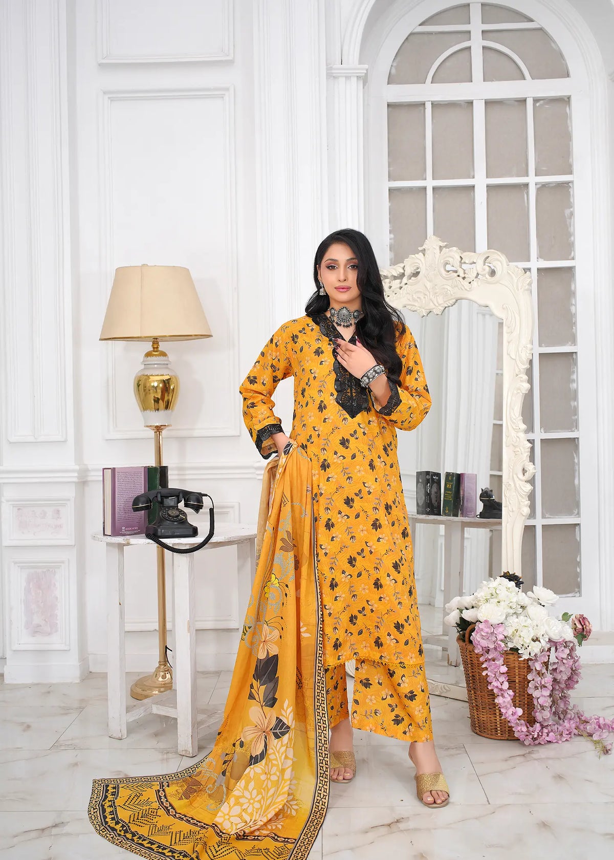 Lemon Blossom Embroidered Lawn Suit – 3Pc