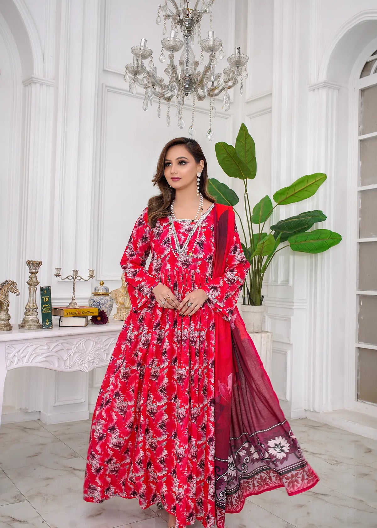 Scarlet Petal Printed Lawn Frock – 2Pc