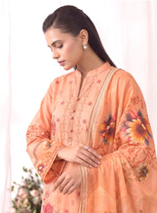 Peach Unstitched Embroidered Lawn Suit