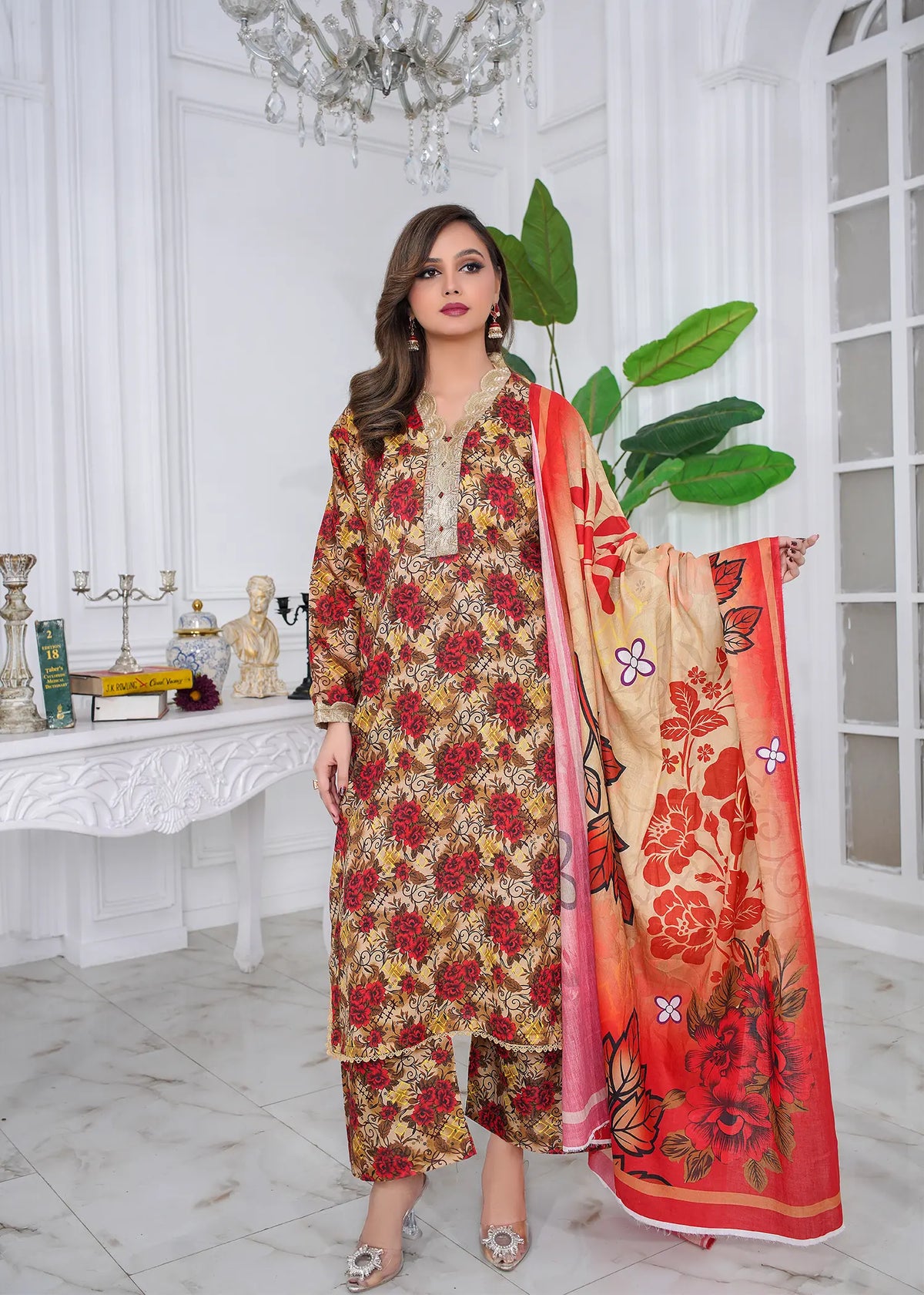 Desert Glow Printed Embroidered Suit – 3Pc