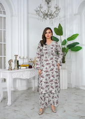 Silver Mist Printed Embroidered Suit – 3Pc