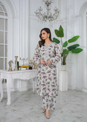 Silver Mist Printed Embroidered Suit – 3Pc