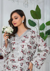 Silver Mist Printed Embroidered Suit – 3Pc