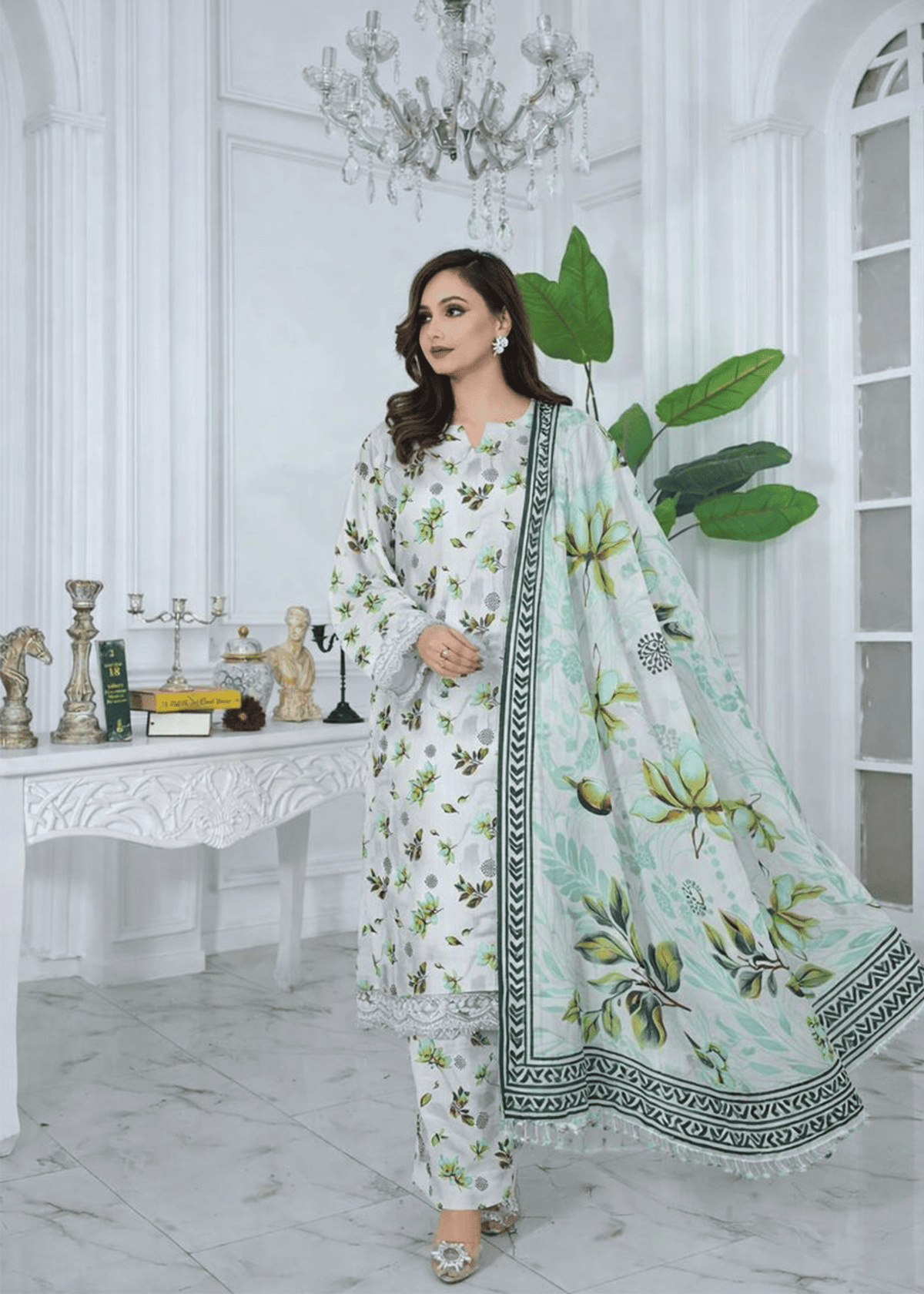 Moonlight Printed Embroidered Suit – 3Pc