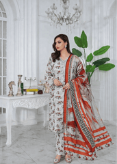 Silver Mist Printed Embroidered Suit – 3Pc