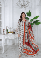 Silver Mist Printed Embroidered Suit – 3Pc