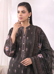 Black Unstitched Embroidered Lawn Suit – 3Pc