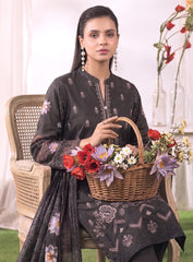 Black Unstitched Embroidered Lawn Suit – 3Pc