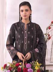 Black Unstitched Embroidered Lawn Suit – 3Pc