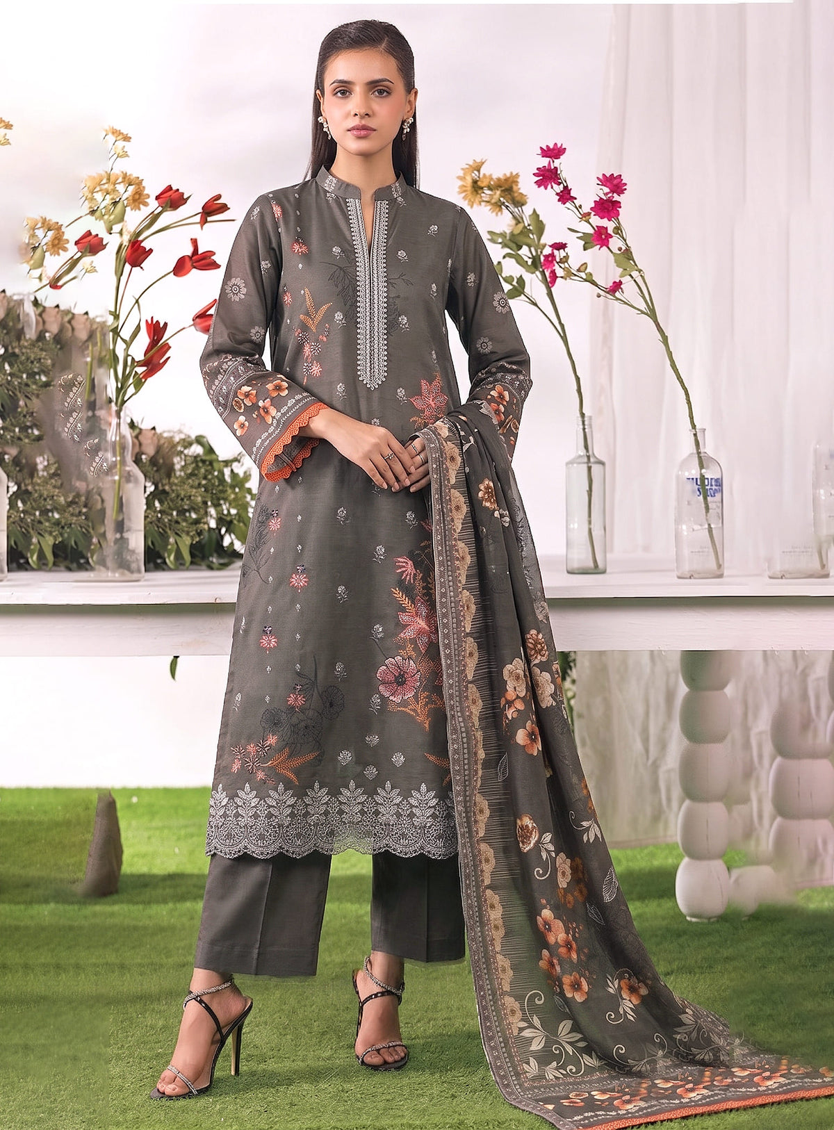 Mist Unstitched Embroidered Lawn Suit – 3Pc