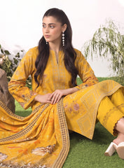 Mustard Unstitched Embroidered Lawn Suit – 3Pc