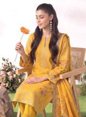 Mustard Unstitched Embroidered Lawn Suit – 3Pc