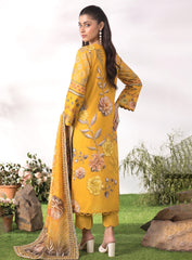 Mustard Unstitched Embroidered Lawn Suit – 3Pc
