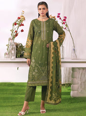Olive Unstitched Embroidered Lawn Suit – 3Pc