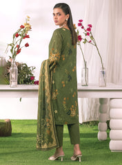 Olive Unstitched Embroidered Lawn Suit – 3Pc