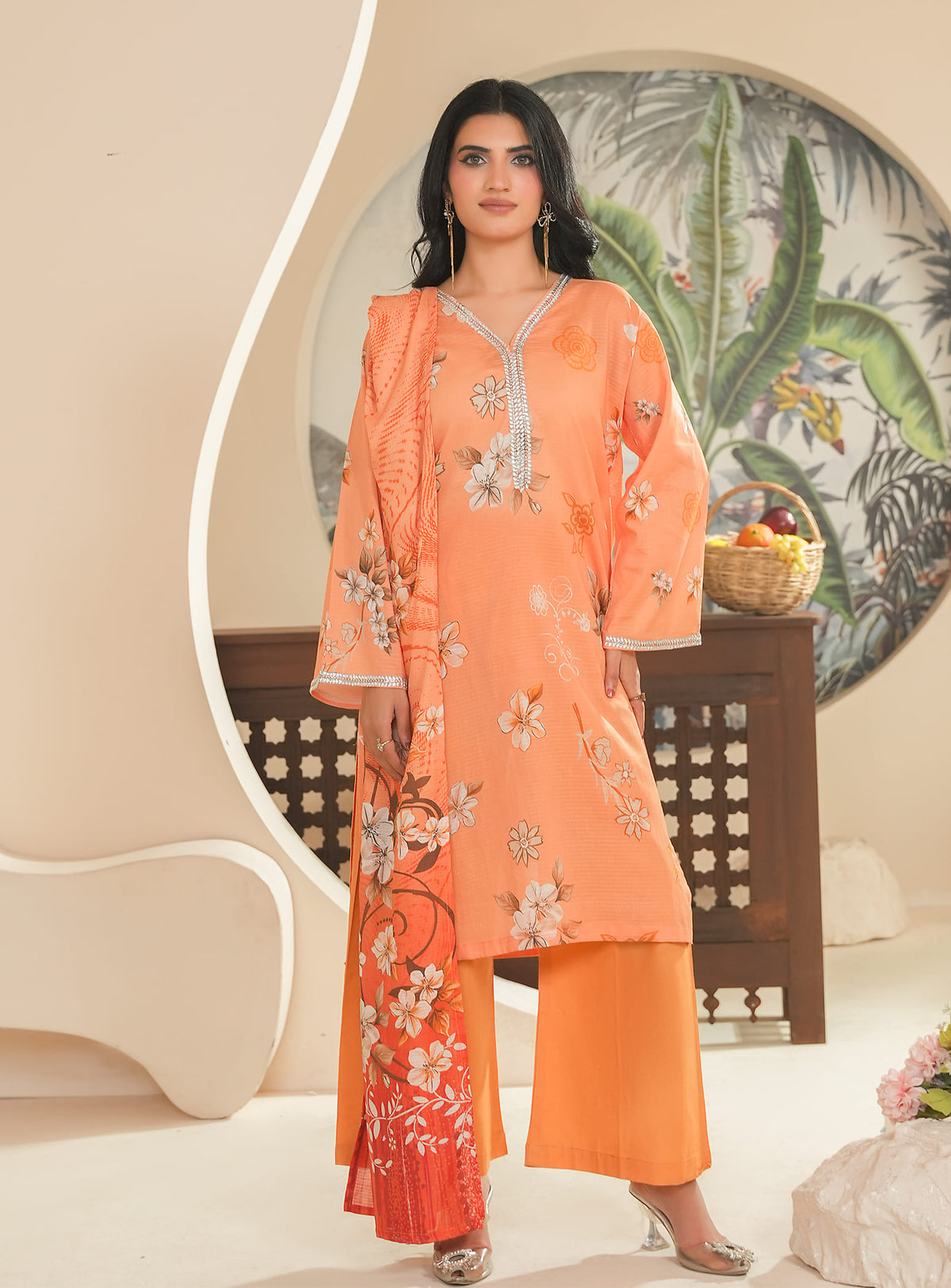 Peach Mystic Lawn 3Pc Suit