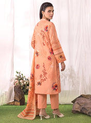 Peach Unstitched Embroidered Lawn Suit