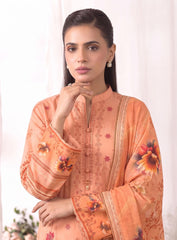 Peach Unstitched Embroidered Lawn Suit