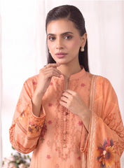 Peach Unstitched Embroidered Lawn Suit