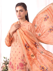 Peach Unstitched Embroidered Lawn Suit