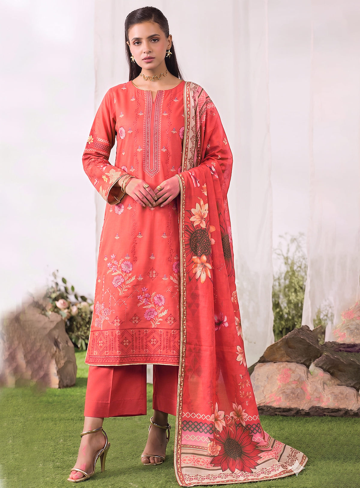 Bloom Unstitched Embroidered Lawn Suit – 3Pc
